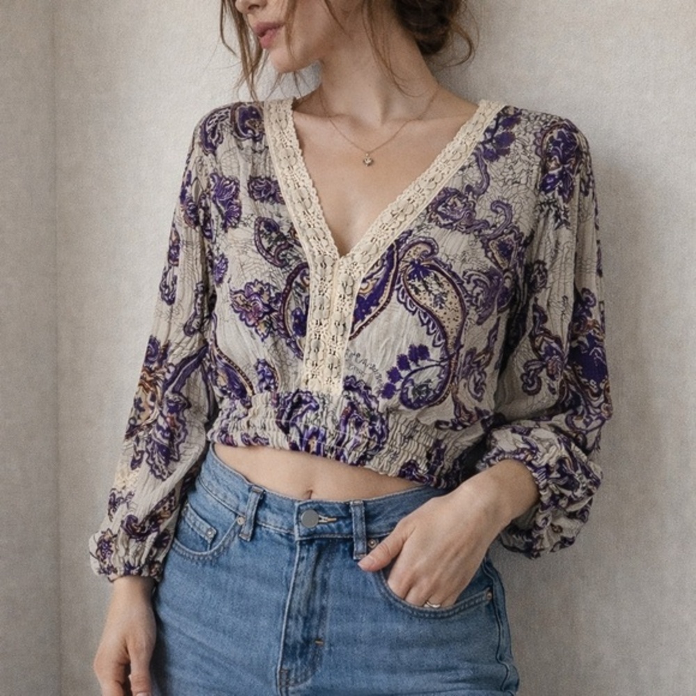 Band of the Free Purple Lace Paisley Crop‎ Top Small Boho Festival